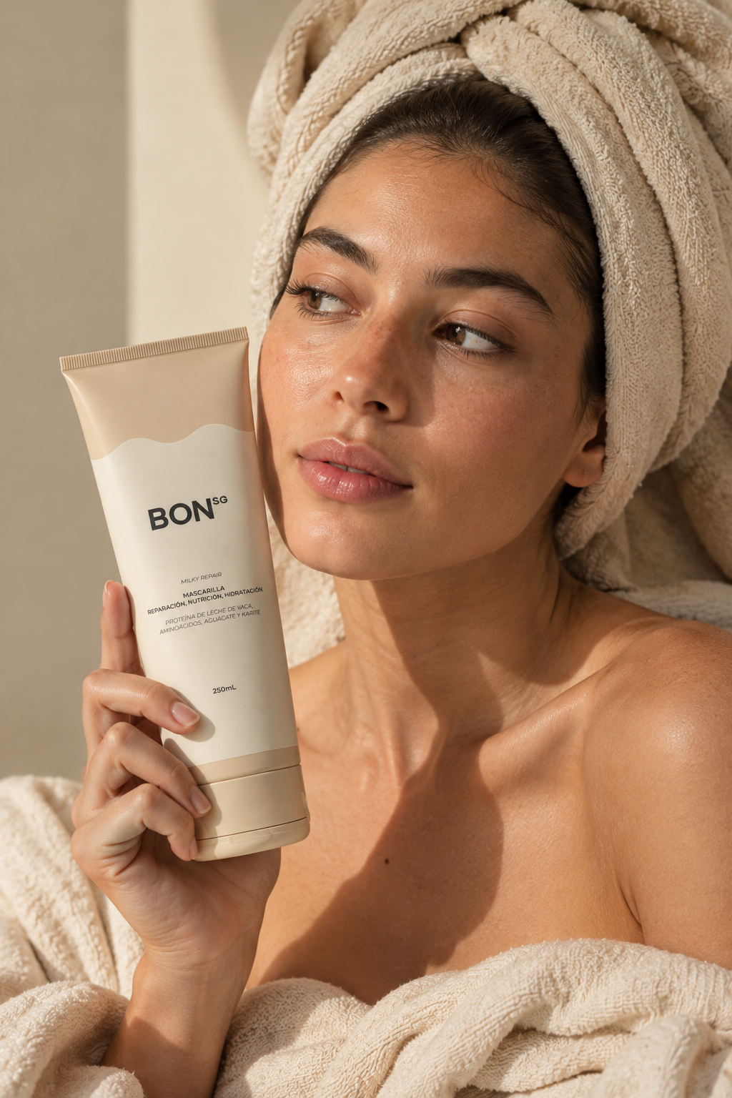 Modelo con la Mascarilla Milky Repair