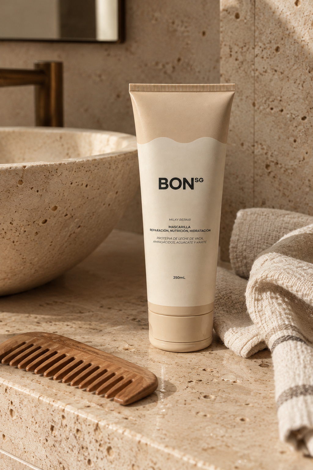 Mascarilla Milky Repair en el baño