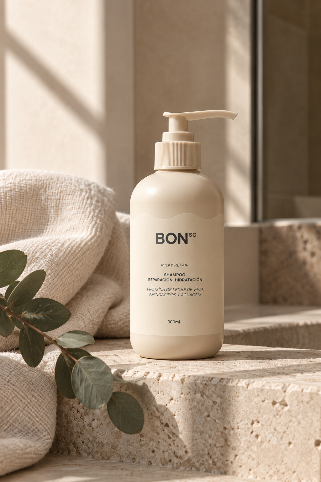 Shampoo Milky Repair en el baño